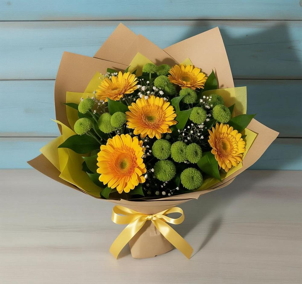 Букет цветов из: Герберы и Хризантемы в Супсех