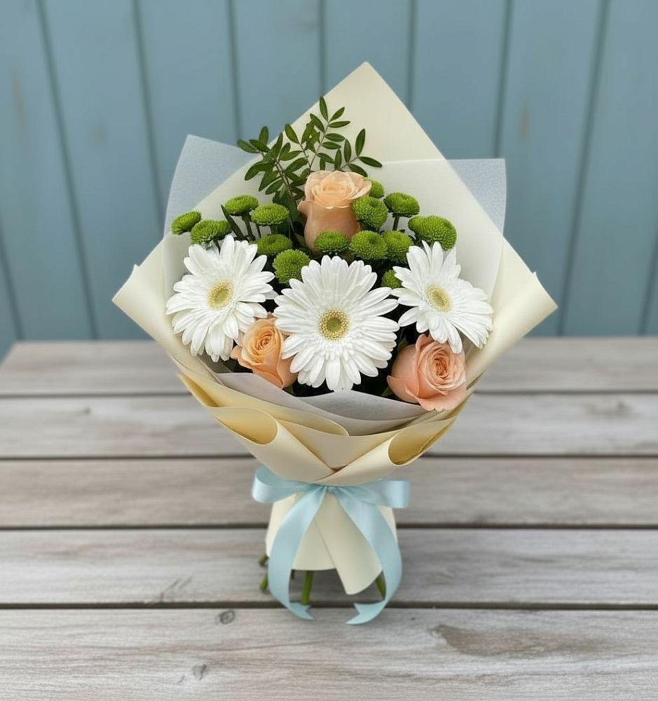 Букет цветов из: Герберы, Розы и Хризантемы в Супсех