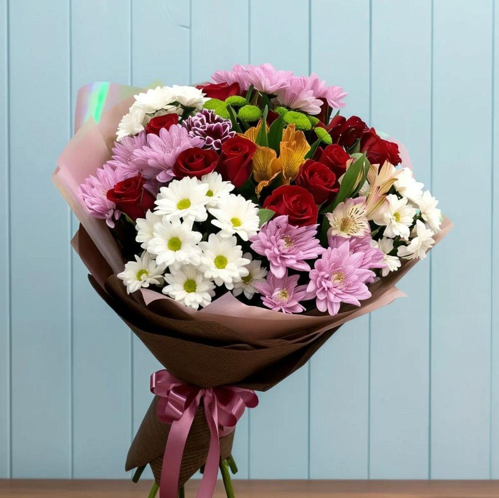 Букет цветов из: Розы, Хризантемы и Альстромерии в Супсех