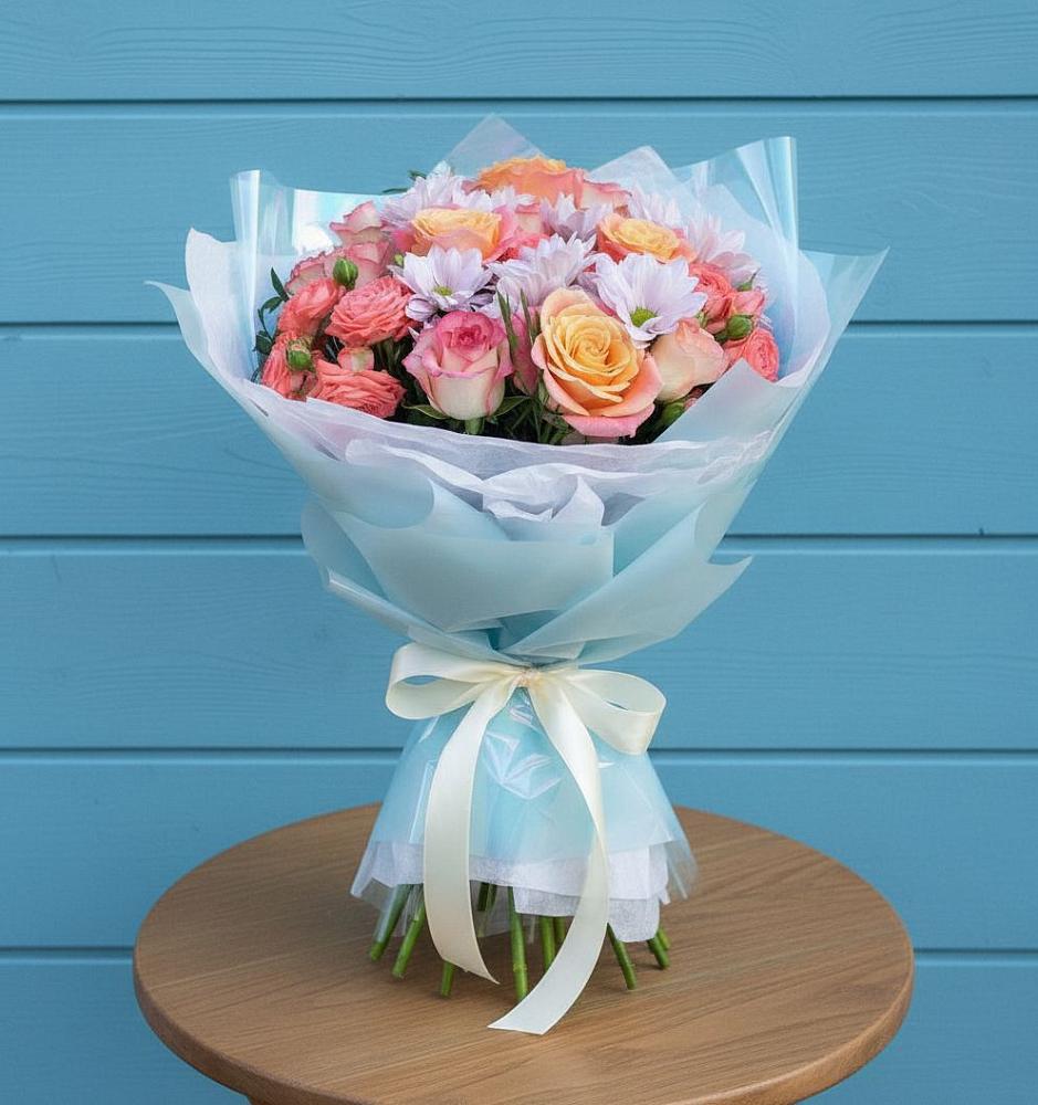 Букет цветов из: Хризантемы и Розы в Супсех